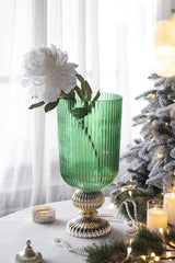 D9.3x20" Flower Vase - Green/Gold