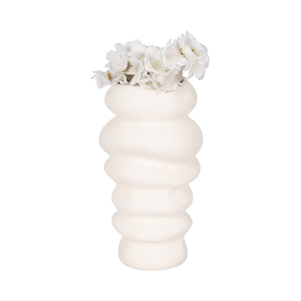 White Wavy Stacked Ripple Vase