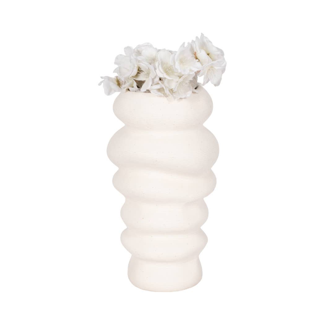 White Wavy Stacked Ripple Vase