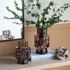 Clear Glass Amber Speckle Pedestal Vase