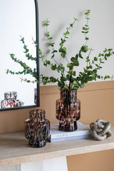 D5.1x8" Clear Glass Accent Vase with Artistic Amber Spots