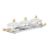 Stainless Steel Dip Tray & Bowls with Gold Balls