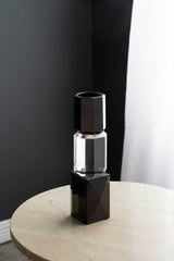 2.5x2.5x9.5" Glass Black and Clear Geometric Candle Holder