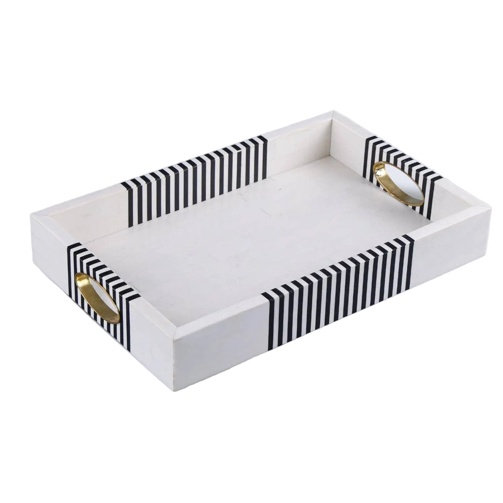 Black and White Resin Inlay Tray with Brass, 11 x 17 in.