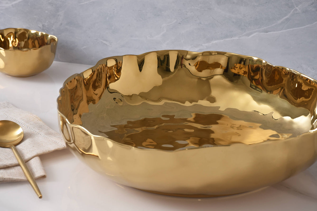 Portofino Gold Extra Large Shallow Bowl