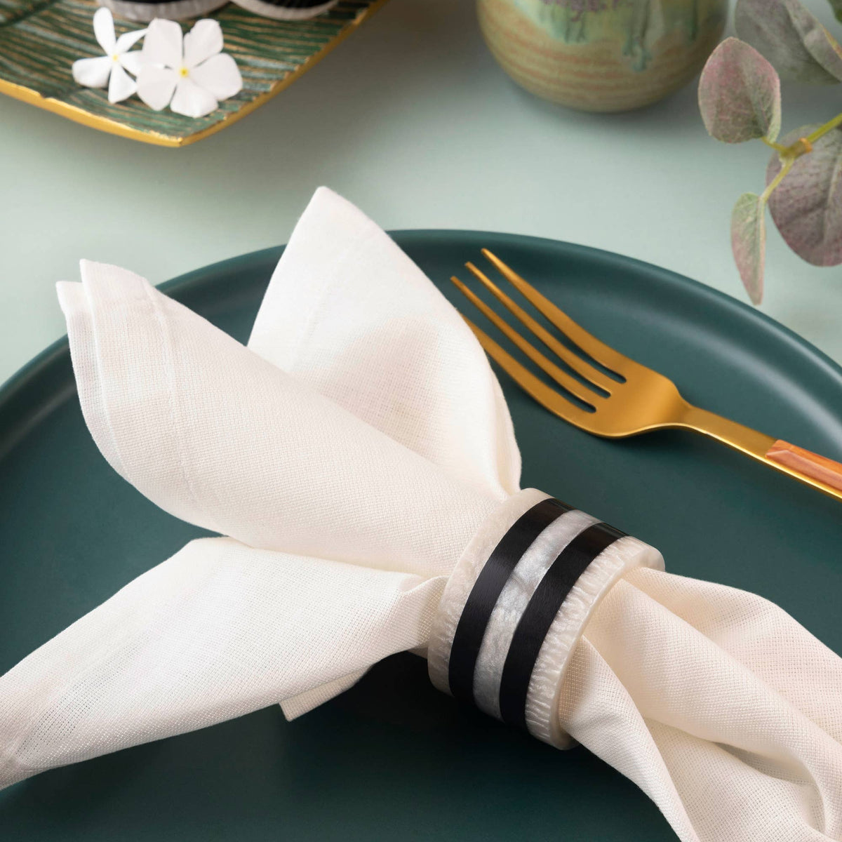 Panama Striped Resin Napkin Rings, Set