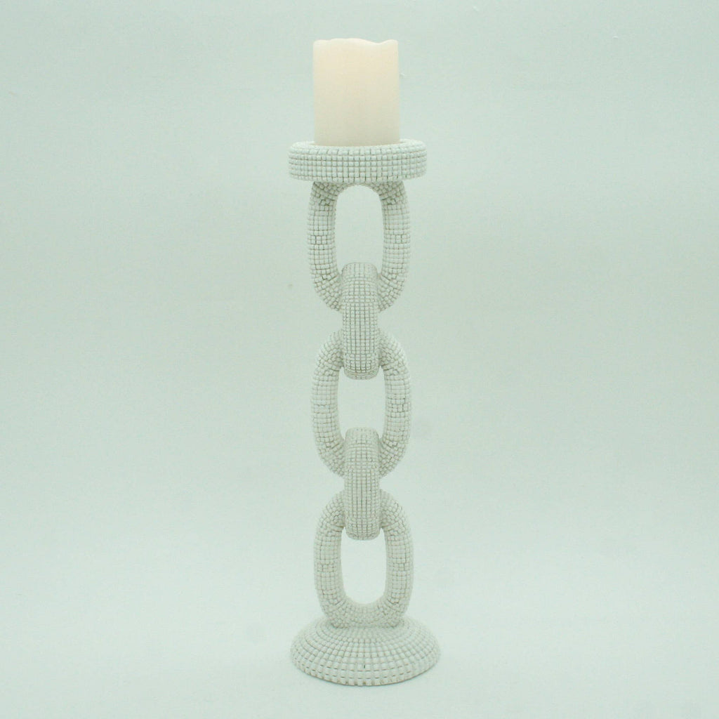 Large Faux Ivory Bead Candle Holder