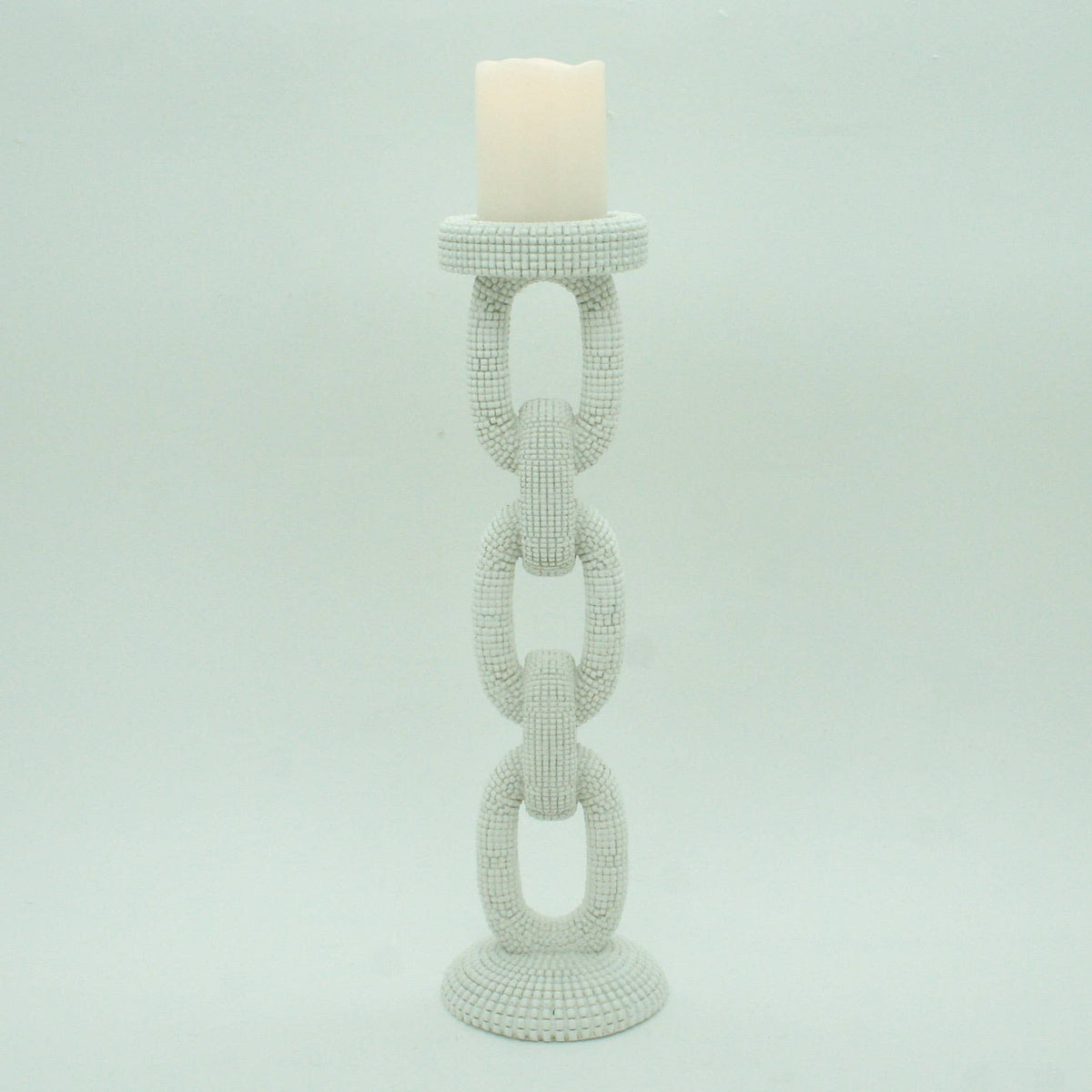 Large Faux Ivory Bead Candle Holder