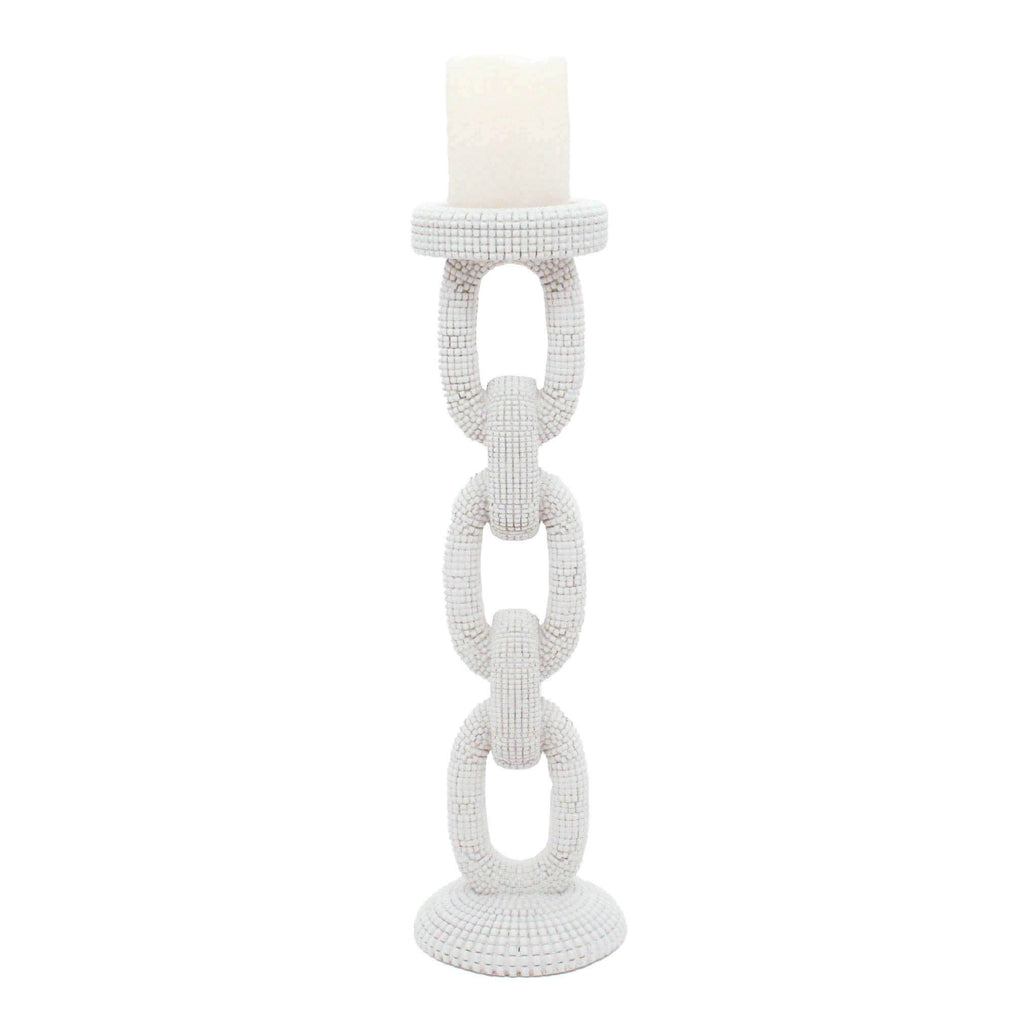 Large Faux Ivory Bead Candle Holder