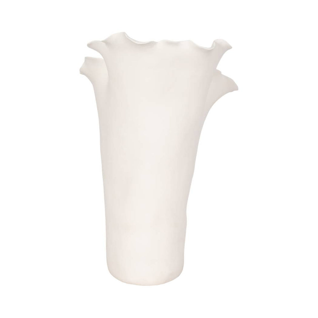 White Ruffled Edge Ceramic Vase, Large