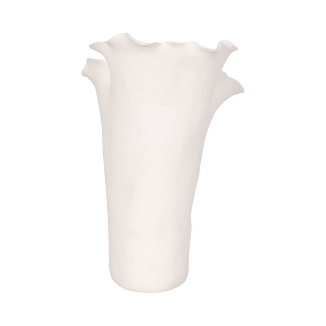 White Ruffled Edge Ceramic Vase, Large