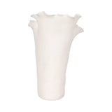 Decorative Vase - White Ceramic Handmade Ruffled Edge, 15 in