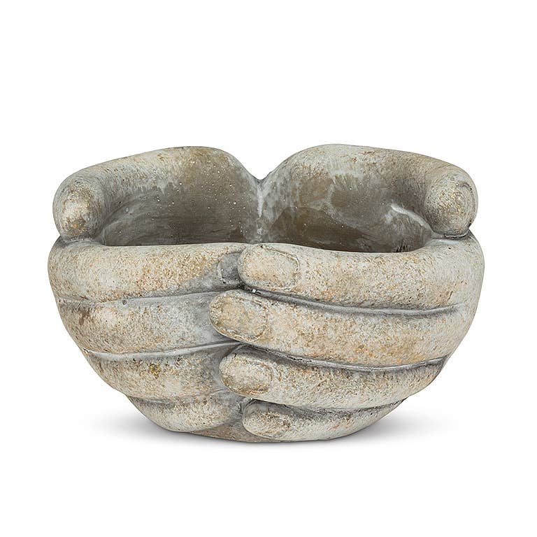 Cupping Hands Cement Planter, Small