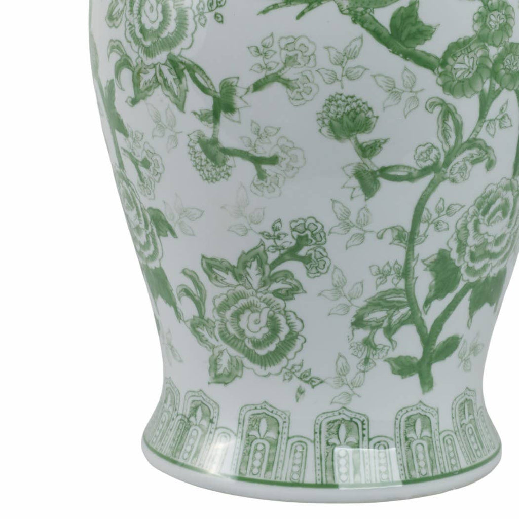 Green Bird and Flower Tall Lidded Jar