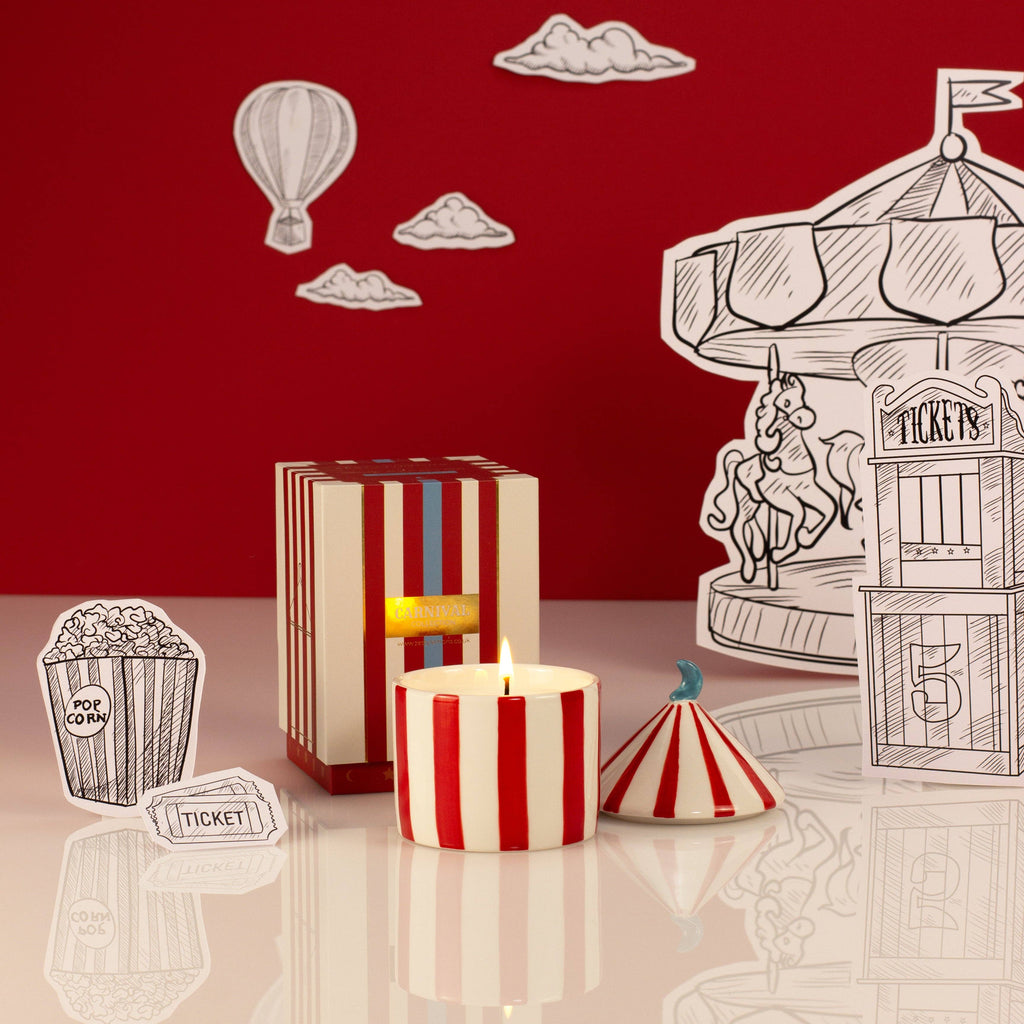 Carnival Striped Candle, Ringmaster Red - Plum and Patchouli