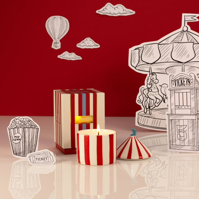 Carnival Striped Candle, Ringmaster Red - Plum and Patchouli