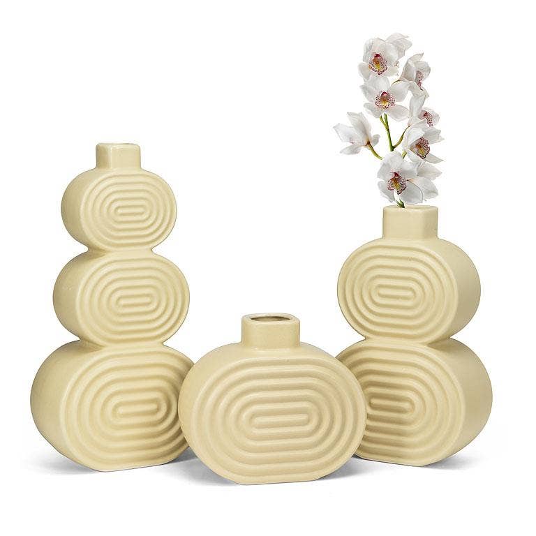 Ridged Triple Oval Ceramic Vase