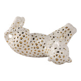 Figurine White/Gold Ceramic Leopard Lying Down, 10 in.