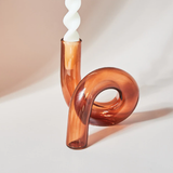 Twist Glass Candlestick Holder / Flower Vase: Brown
