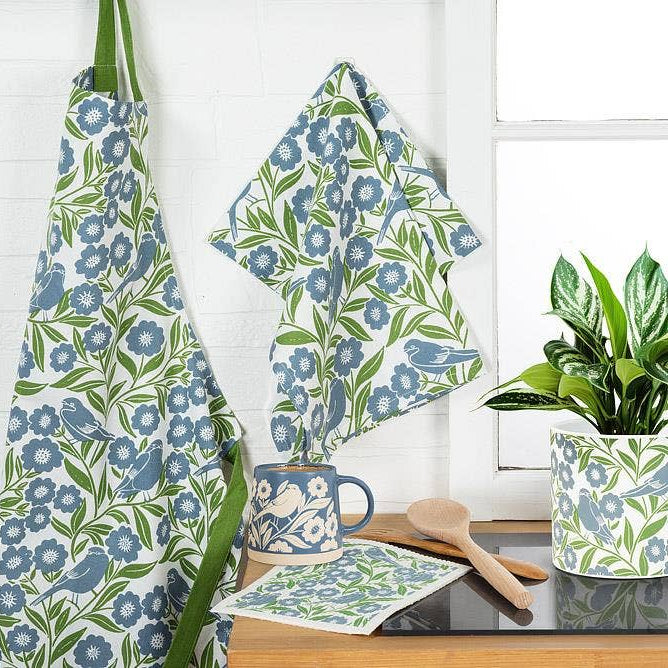 Wide Base Mug Leaves & Birds - Blue