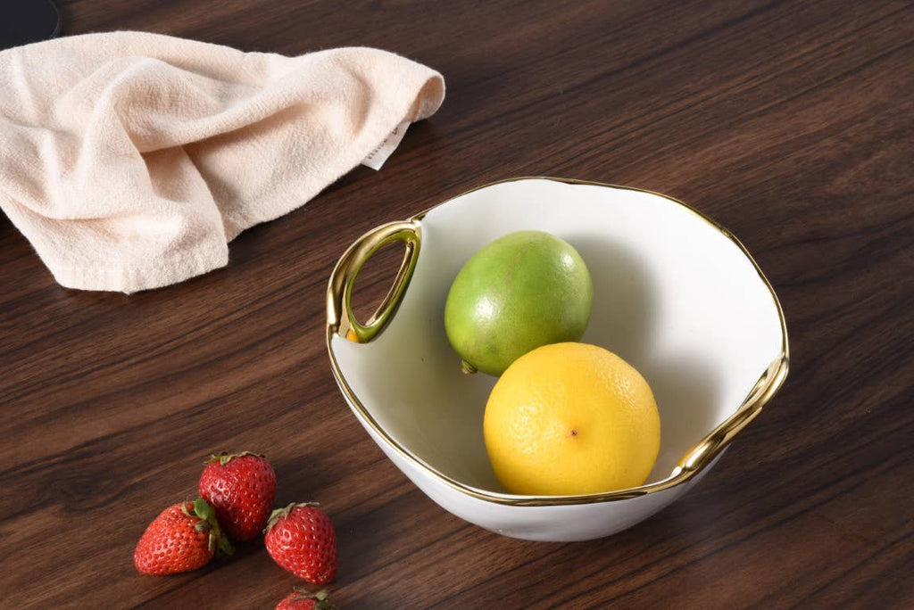 Golden Handles White Medium Bowl