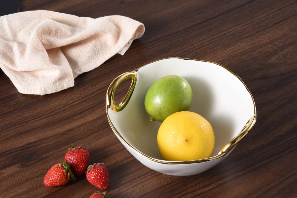 Golden Handles White Medium Bowl