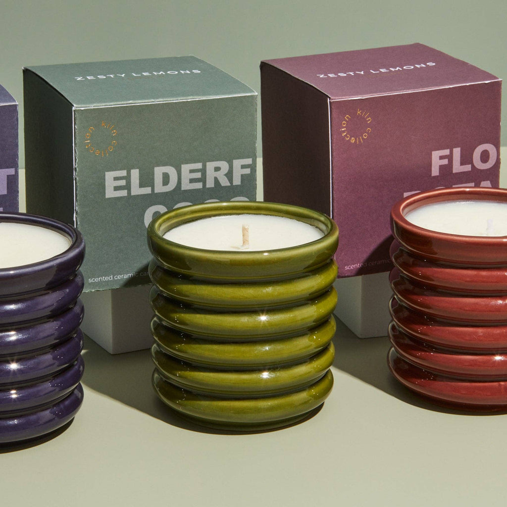 Contemporary Kiln Scalloped Candle, Olive - Elderflower