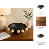 Decorative Bowl - Black Wood/Metal Round Large Knobs, 13 in.