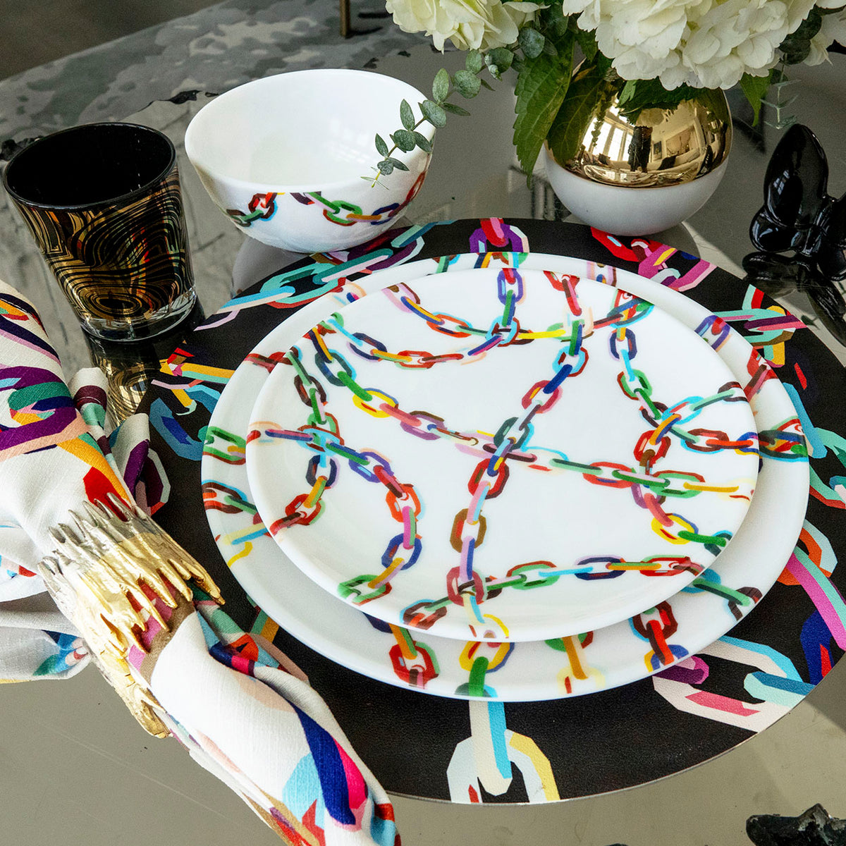 Chain Link Melamine Hostess Set, 20-Piece (Service for 4)