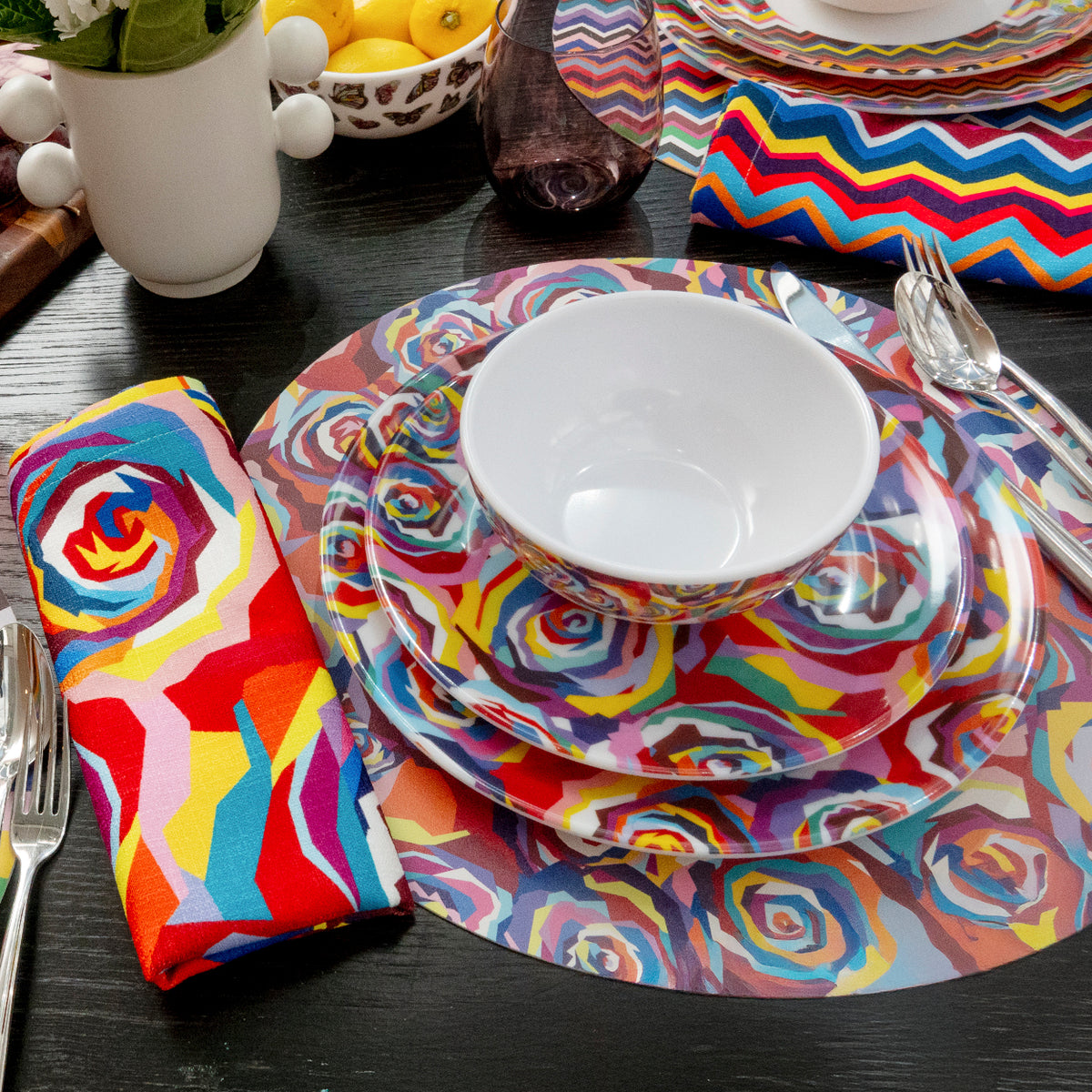 Multicolor Roses Melamine Hostess Set, 20-Piece (Service for 4)
