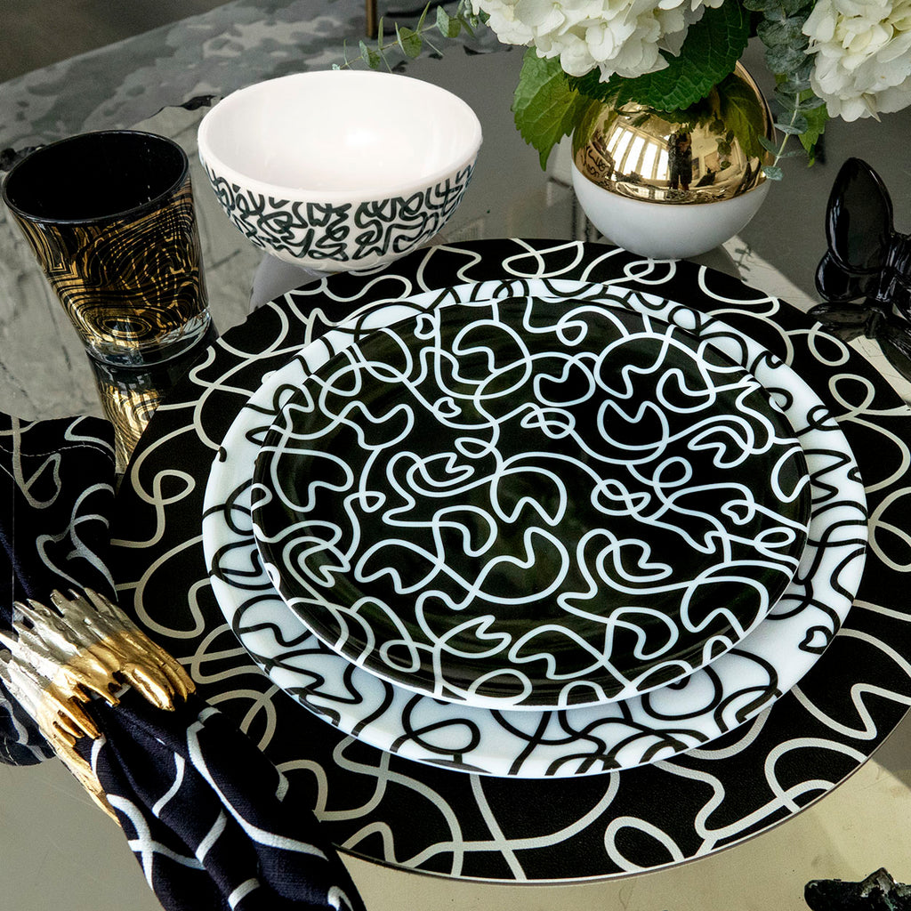 Black & White Squiggly Melamine Hostess Set, 20-Piece (Service for 4)