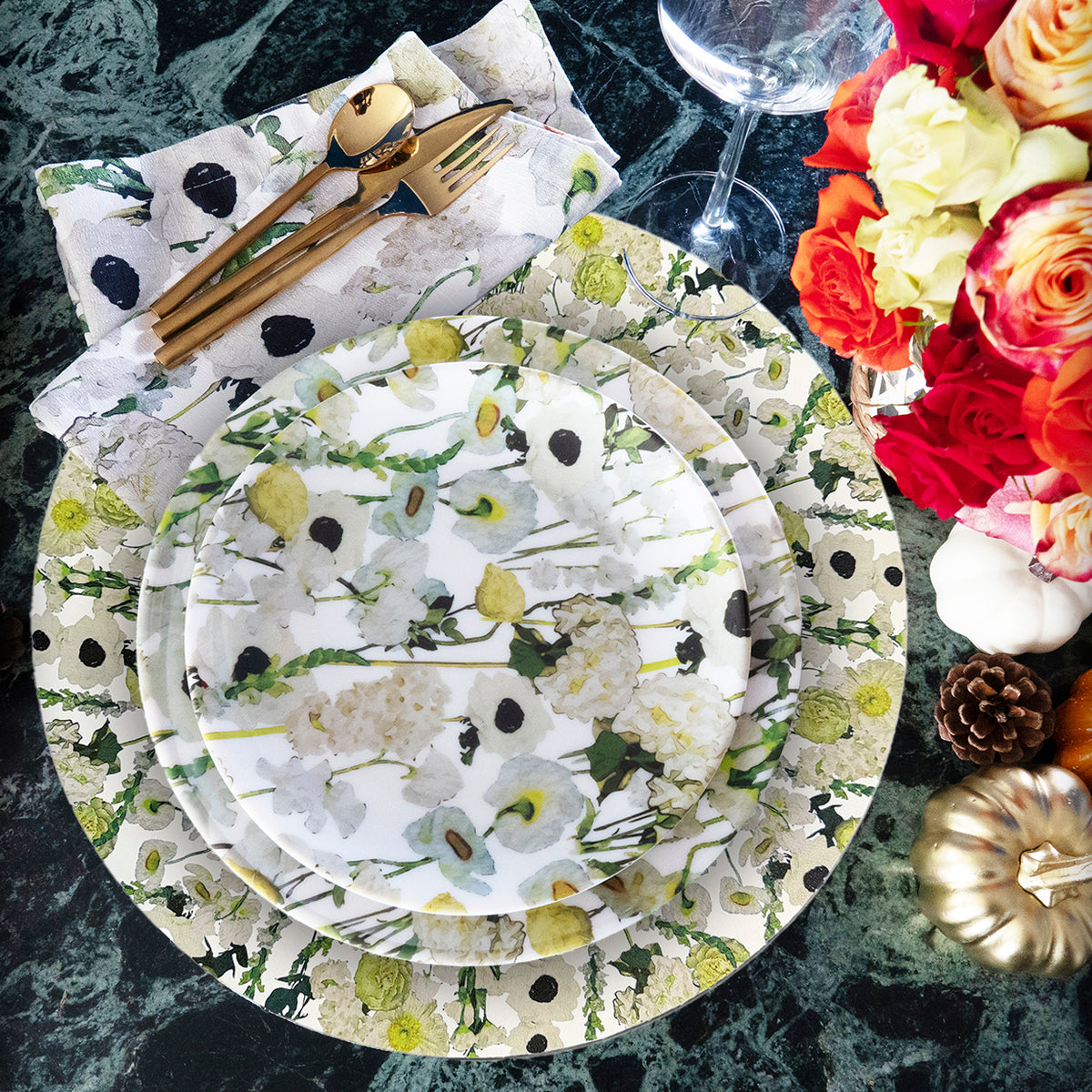 Cream Floral Garden Melamine Hostess Set, 20-Piece (Service for 4)