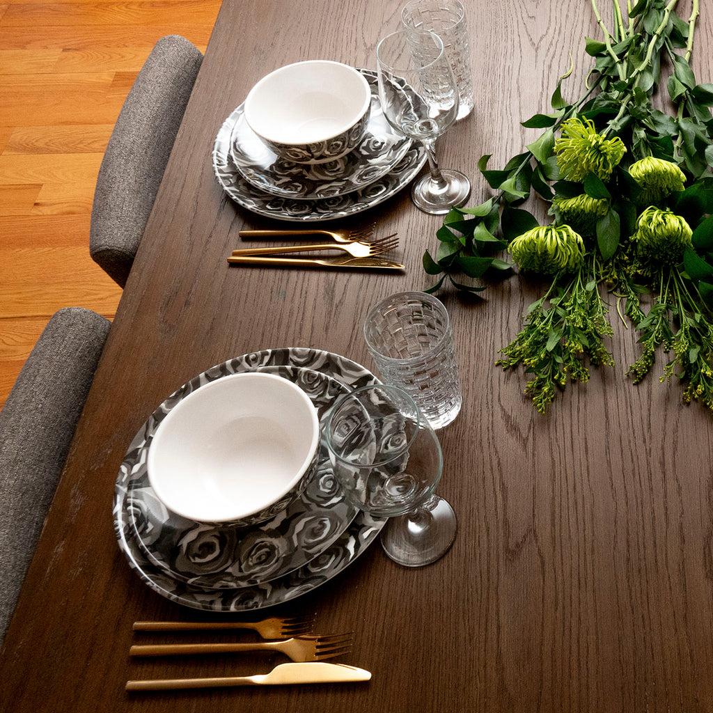 Grayscale Roses Melamine Starter Set, 12-Piece (Service for 4)
