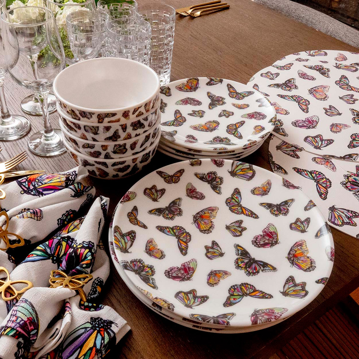 Butterflies Melamine Hostess Set, 20-Piece (Service for 4)