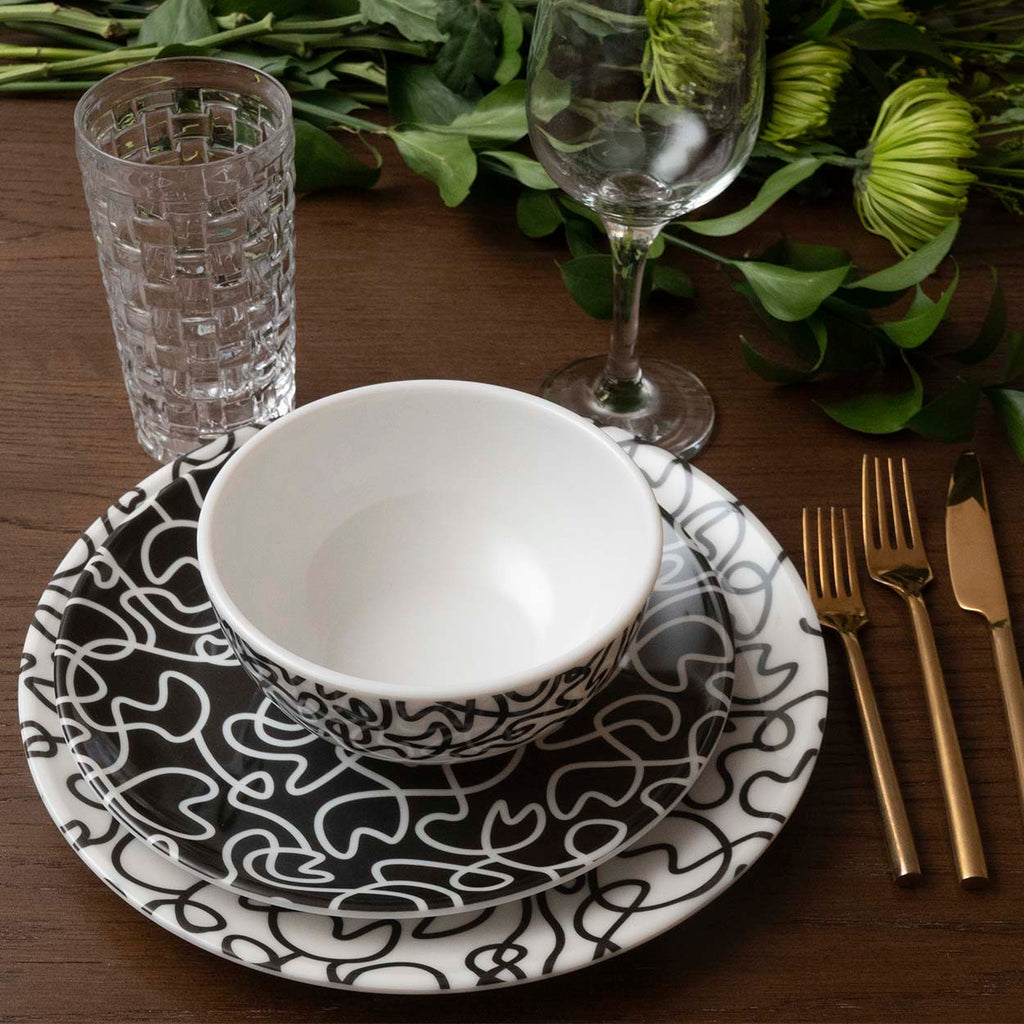 Black & White Squiggly Melamine Starter Set, 12-Piece (Service for 4)