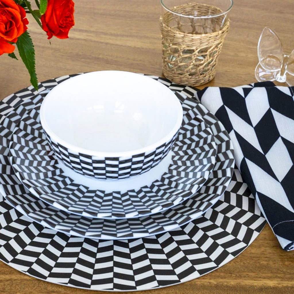 Black & White Chevron Melamine Hostess Set, 20-Piece (Service for 4)