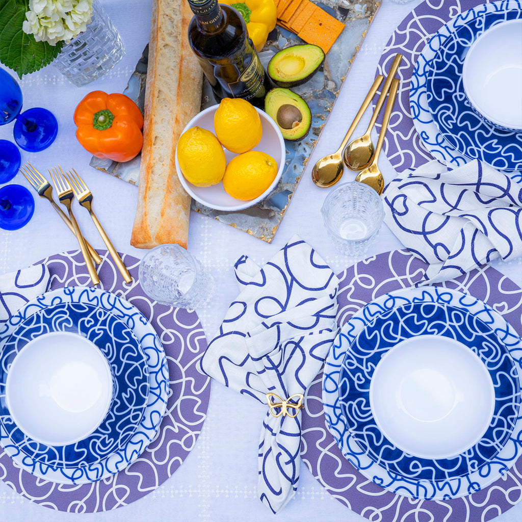 Navy Squiggly Melamine Hostess Set, 20-Piece (Service for 4)