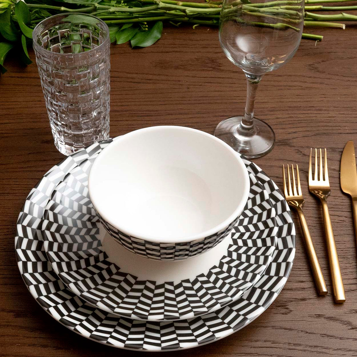Black & White Chevron Melamine Starter Set, 12-Piece (Service for 4)