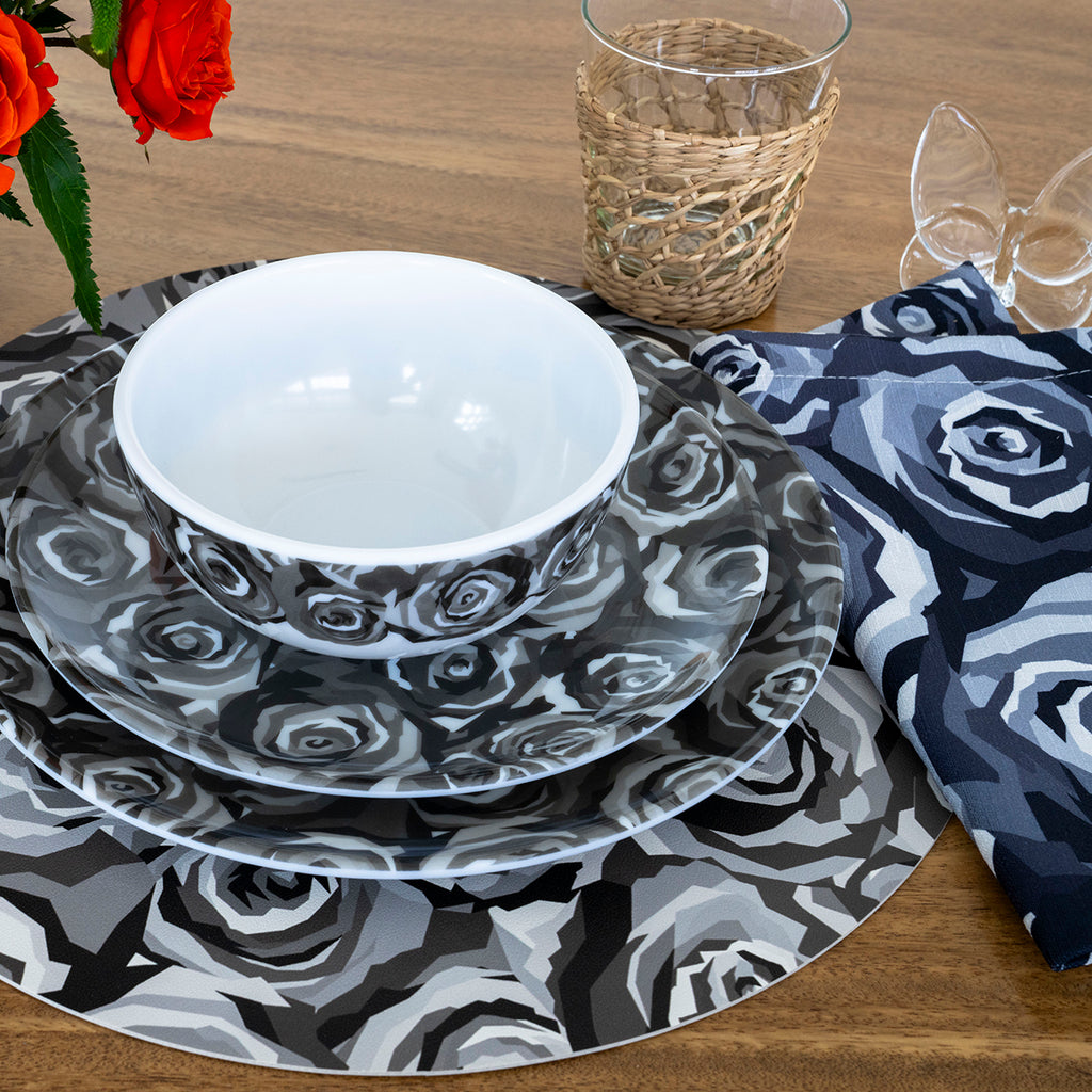 Grayscale Roses Melamine Hostess Set, 20-Piece (Service for 4)