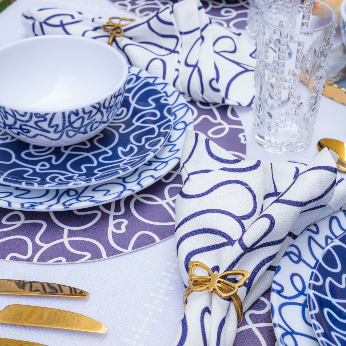 Navy Squiggly Melamine Starter Set, 12-Piece (Service for 4)