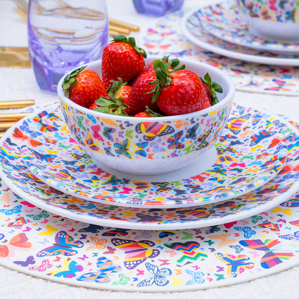 Multicolor Butterflies Melamine Hostess Set, 20-Piece (Service for 4)