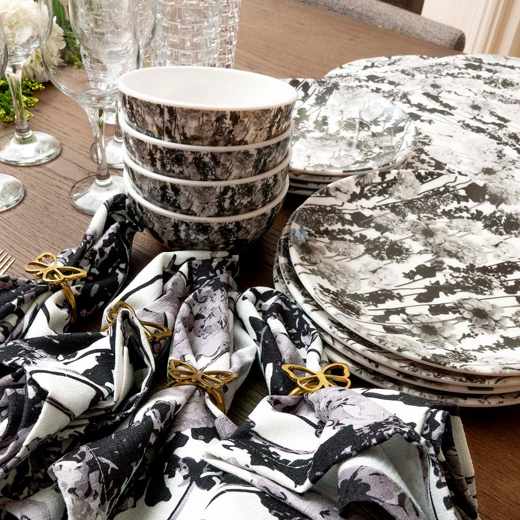 Grayscale Floral Garden Melamine Hostess Set, 20-Piece (Service for 4)