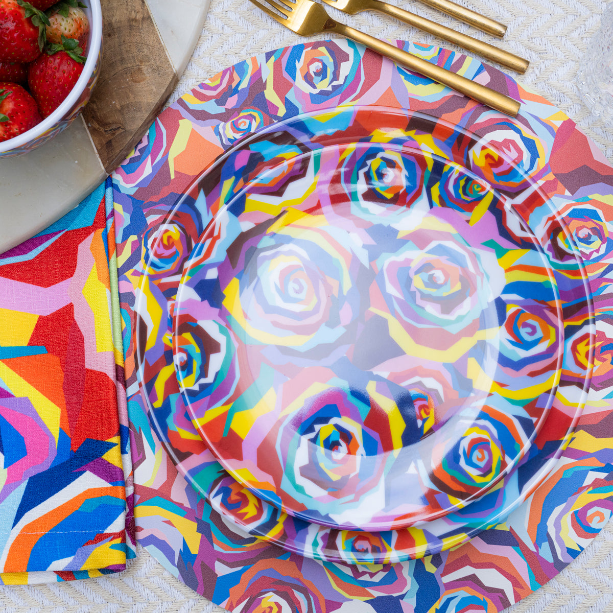 Multicolor Roses Melamine Hostess Set, 20-Piece (Service for 4)