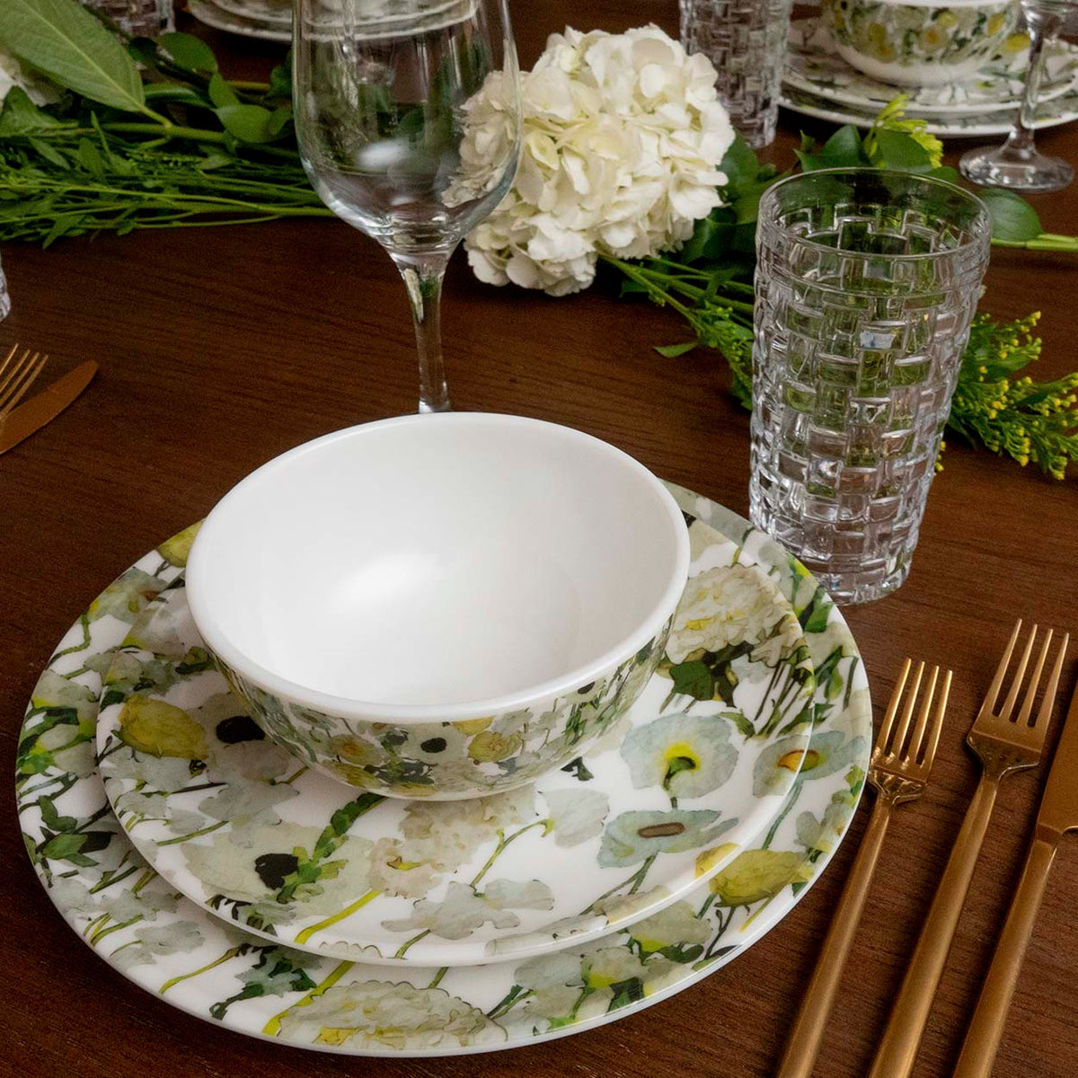 Cream Floral Garden Melamine Starter Set, 12-Piece (Service for 4)