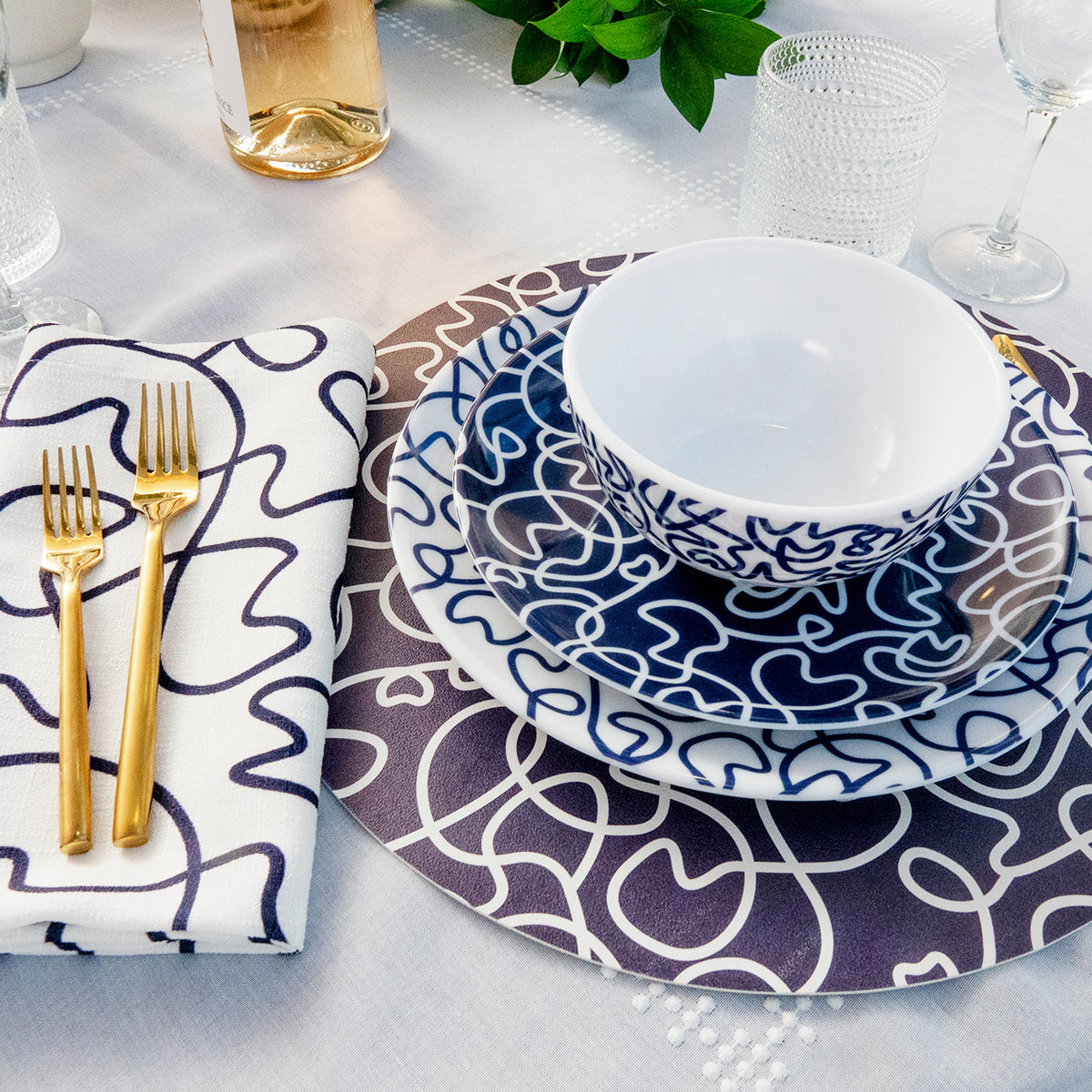 Navy Squiggly Melamine Hostess Set, 20-Piece (Service for 4)