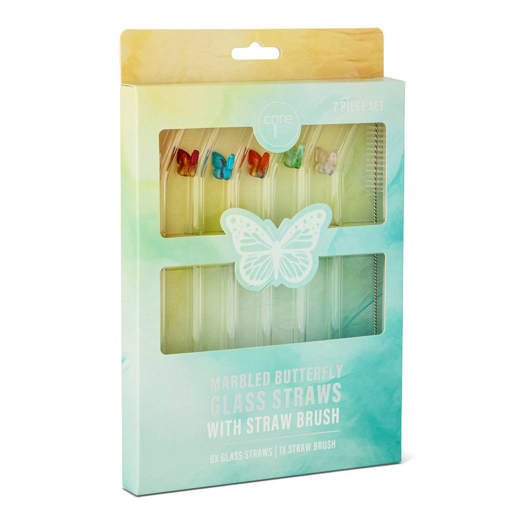 Glass Drinking Straws with Cleaning Brush, Set of 6