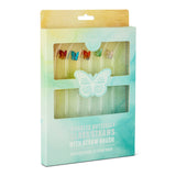 7pk Glass Icon Straw Set - Marble Butterfly