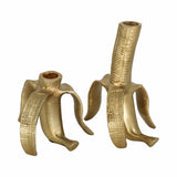 Taper Candleholders Set of 2 - Gold Metal Banana, 5/7 in.