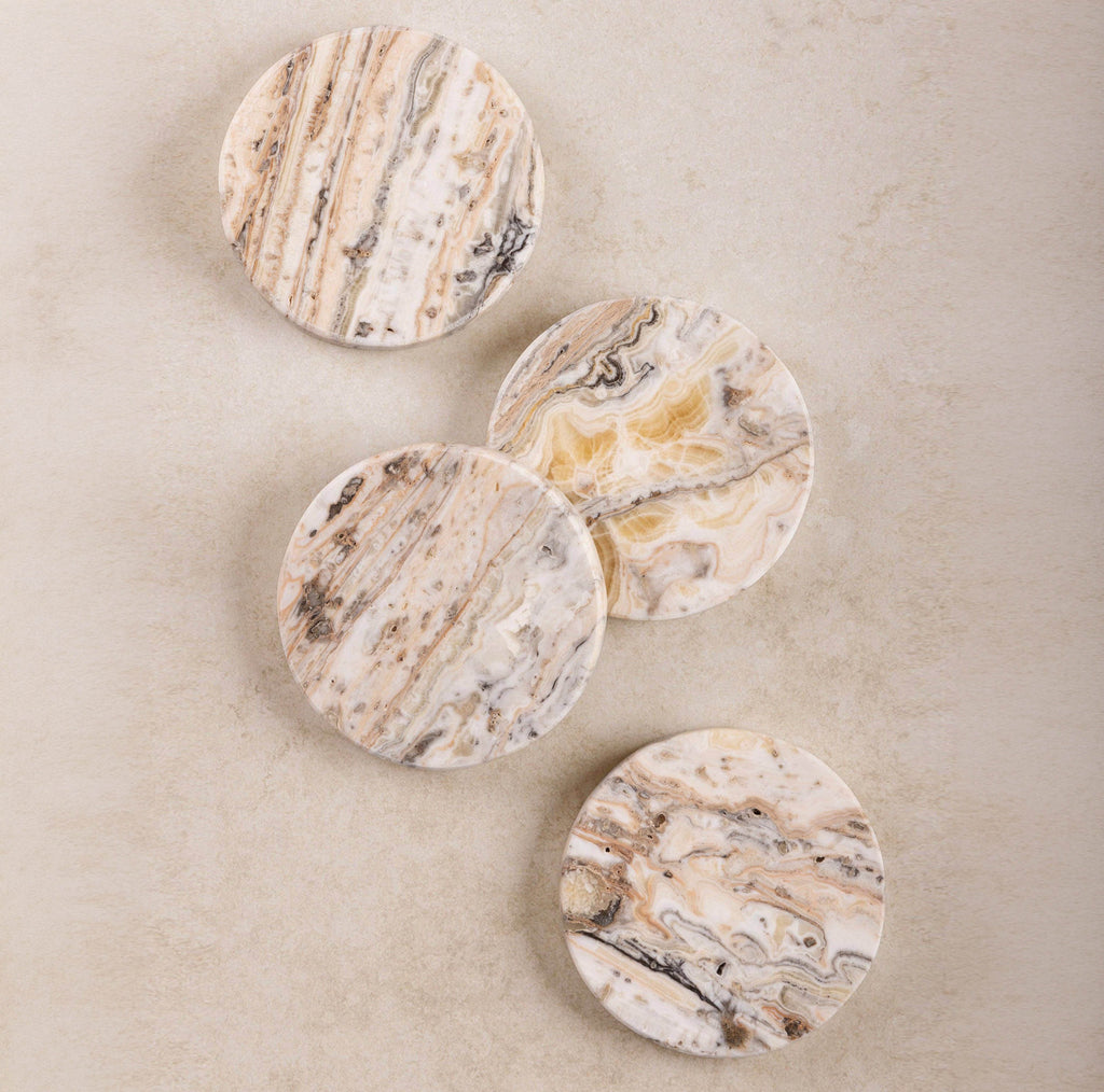 Tasmania Travertine Onyx Coasters, Set of 4