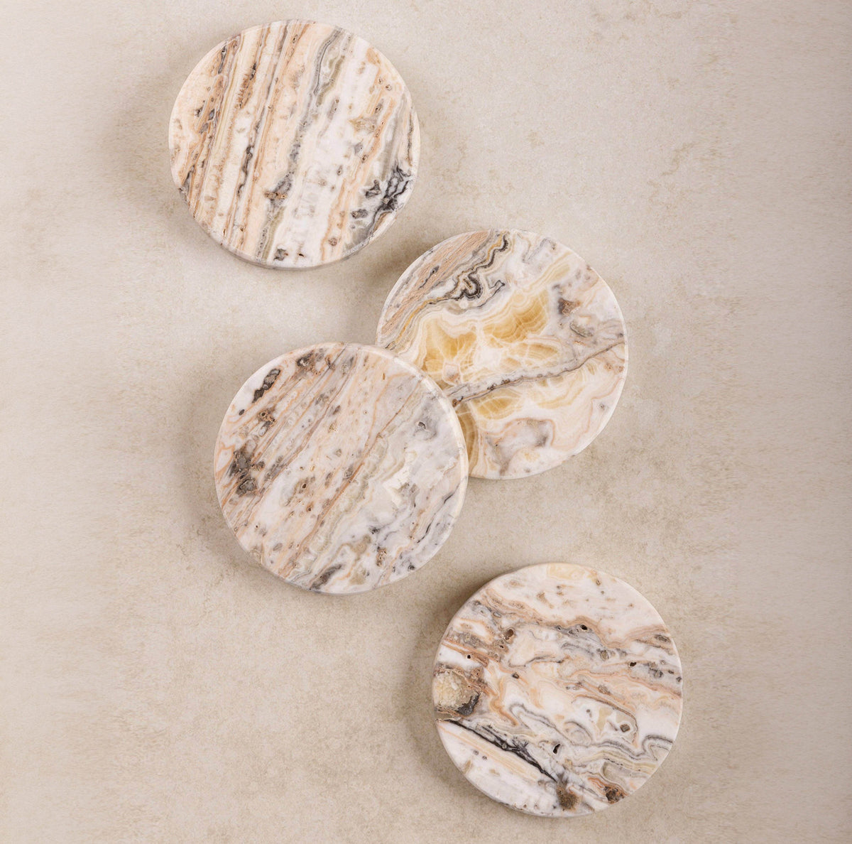 Tasmania Travertine Onyx Coasters, Set of 4